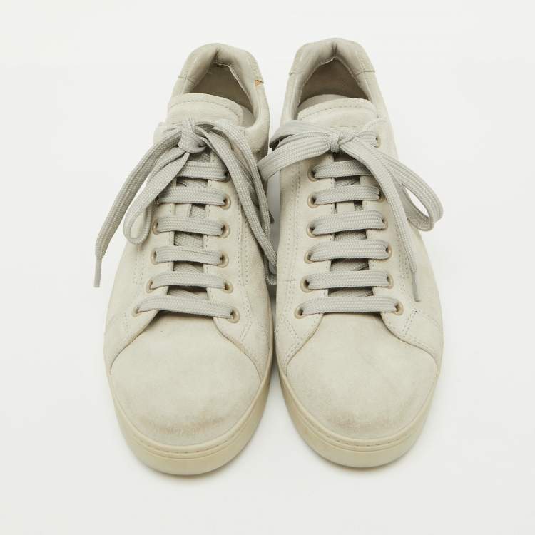 Pre Owned Prada Sport Light Grey Suede Low Top Sneakers Size 38