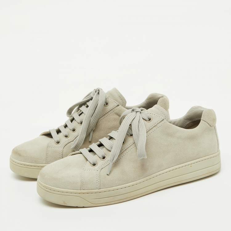 Pre Owned Prada Sport Light Grey Suede Low Top Sneakers Size 38