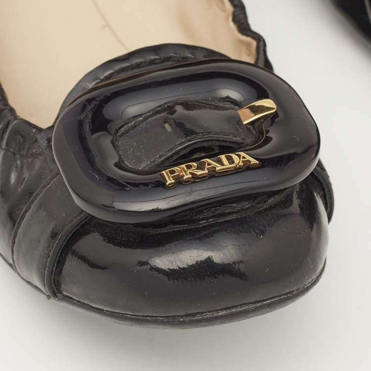 Pre Owned Prada Sport Black Patent Leather Scrunch Ballet Flats Size 38.5