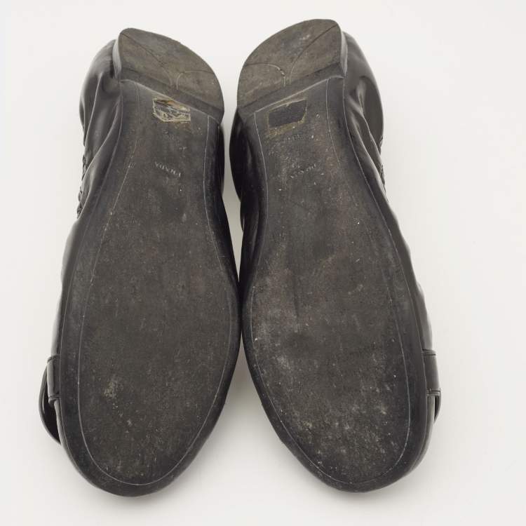 Pre Owned Prada Sport Black Patent Leather Scrunch Ballet Flats Size 38.5