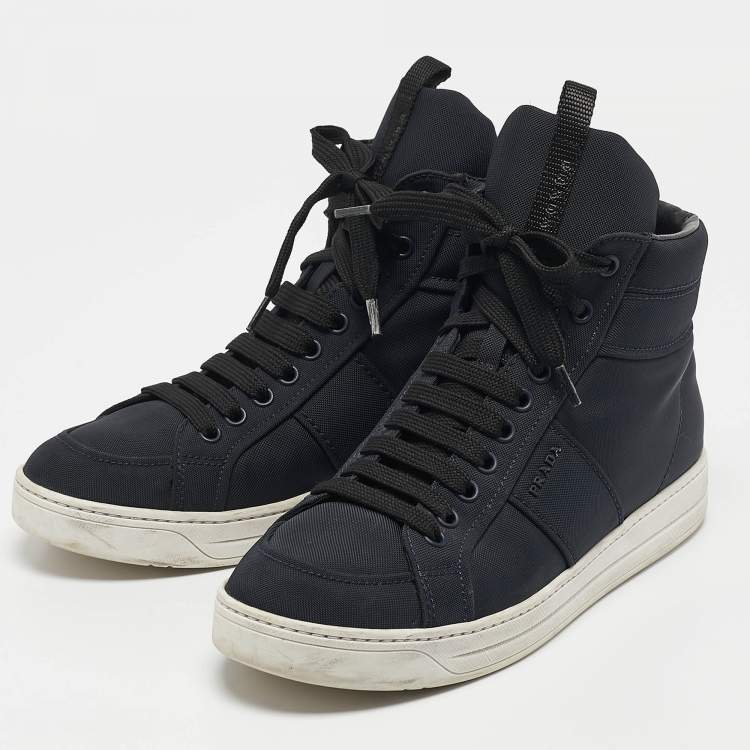Pre Owned Prada Sport Navy Blue Canvas High Top Sneakers Size 39