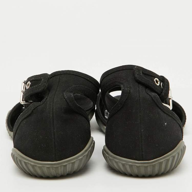 Pre Owned Prada Sport Black Fabric Ankle Strap Flat Sandals Size 38