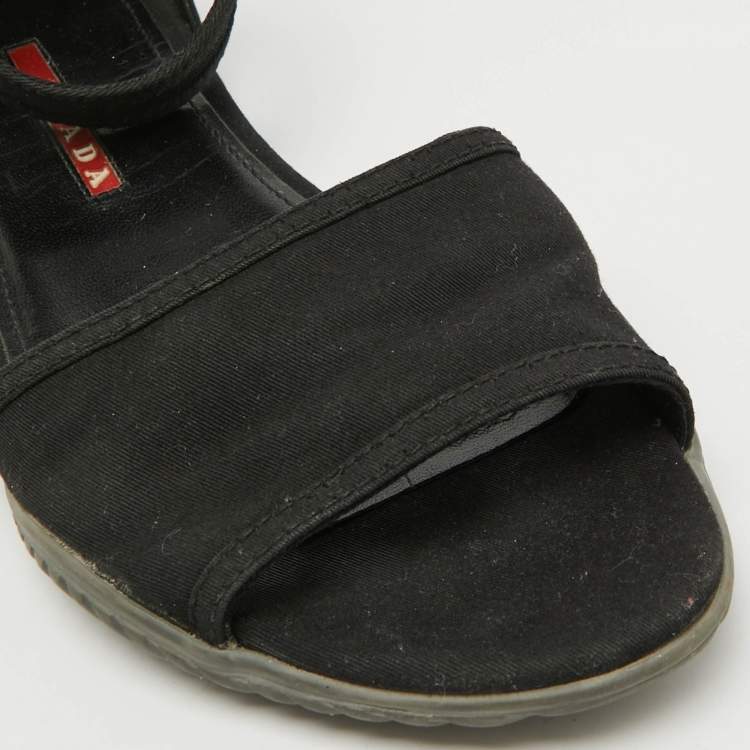 Pre Owned Prada Sport Black Fabric Ankle Strap Flat Sandals Size 38