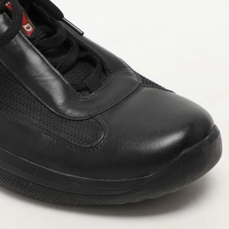 Pre Owned Prada Sport Black Leather and Mesh Low Top Sneakers Size 39