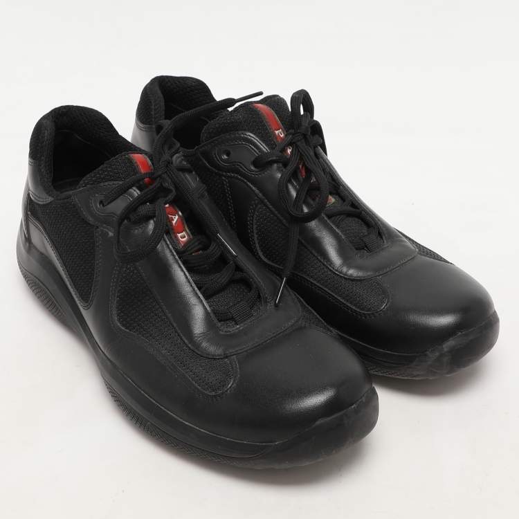 Pre Owned Prada Sport Black Leather and Mesh Low Top Sneakers Size 39