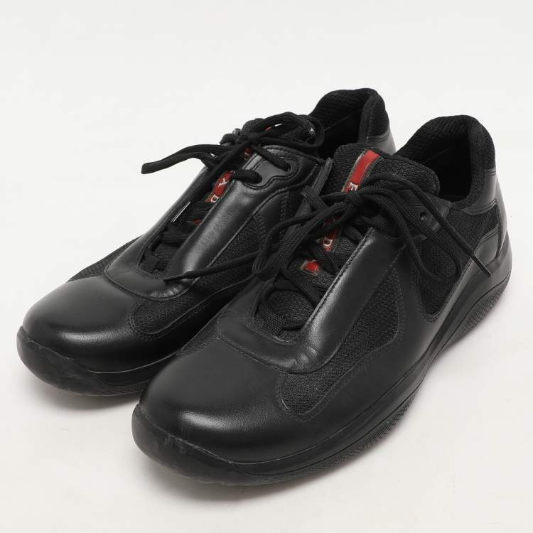 Pre Owned Prada Sport Black Leather and Mesh Low Top Sneakers Size 39