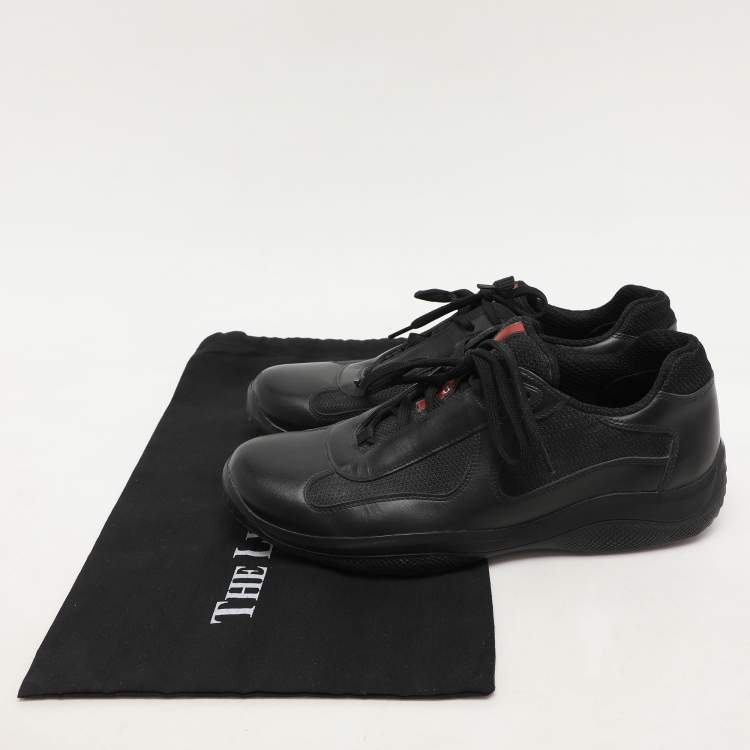 Pre Owned Prada Sport Black Leather and Mesh Low Top Sneakers Size 39