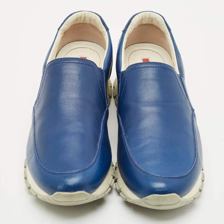 Pre Owned Prada Sport Blue Leather Slip On Sneakers Size 39.5