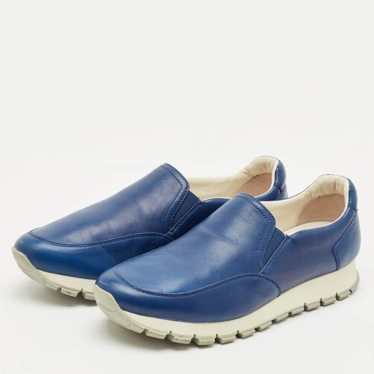 Pre Owned Prada Sport Blue Leather Slip On Sneakers Size 39.5