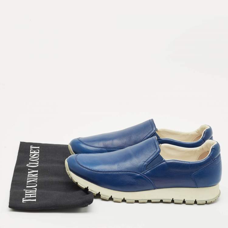Pre Owned Prada Sport Blue Leather Slip On Sneakers Size 39.5