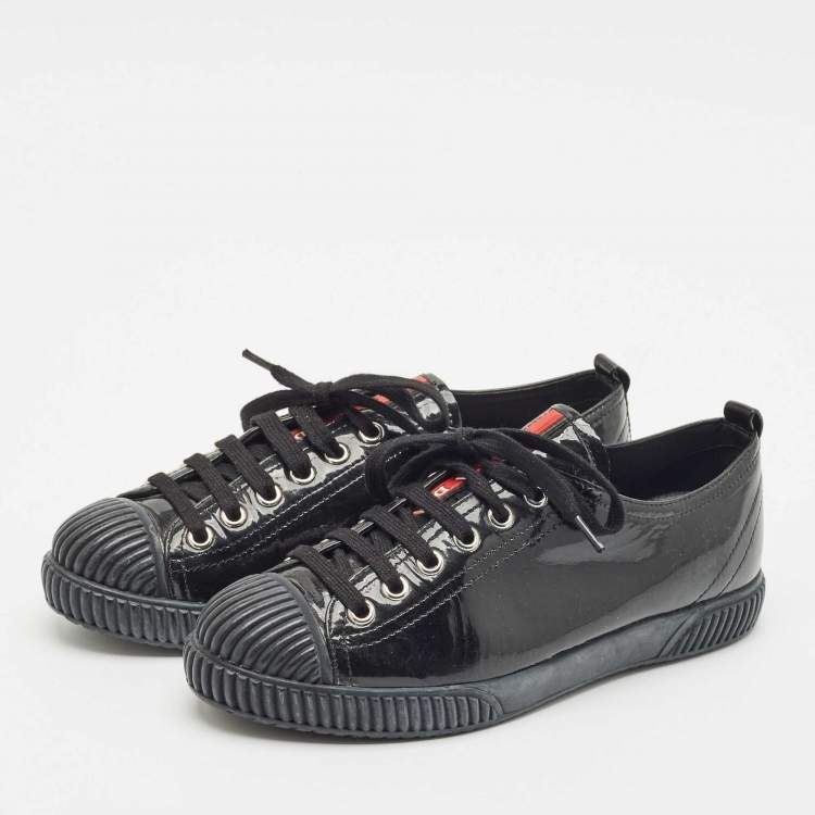 Pre Owned Prada Sport Black Patent Leather Low Top Sneakers Size 36.5