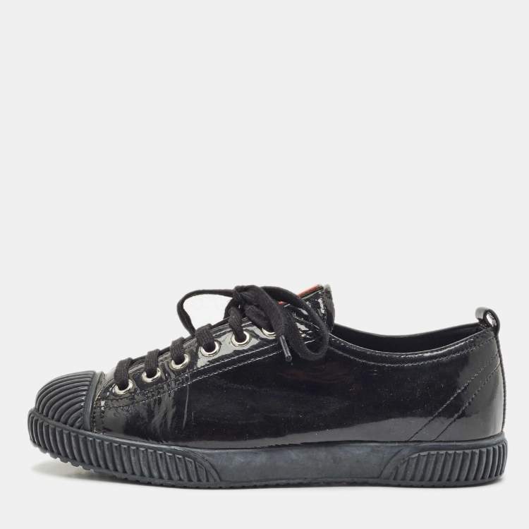 Pre Owned Prada Sport Black Patent Leather Low Top Sneakers Size 36.5