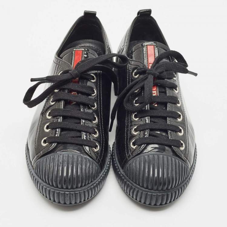 Pre Owned Prada Sport Black Patent Leather Low Top Sneakers Size 36.5