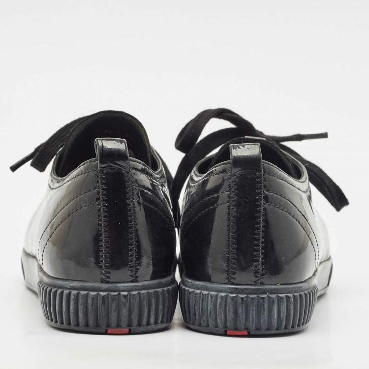 Pre Owned Prada Sport Black Patent Leather Low Top Sneakers Size 36.5
