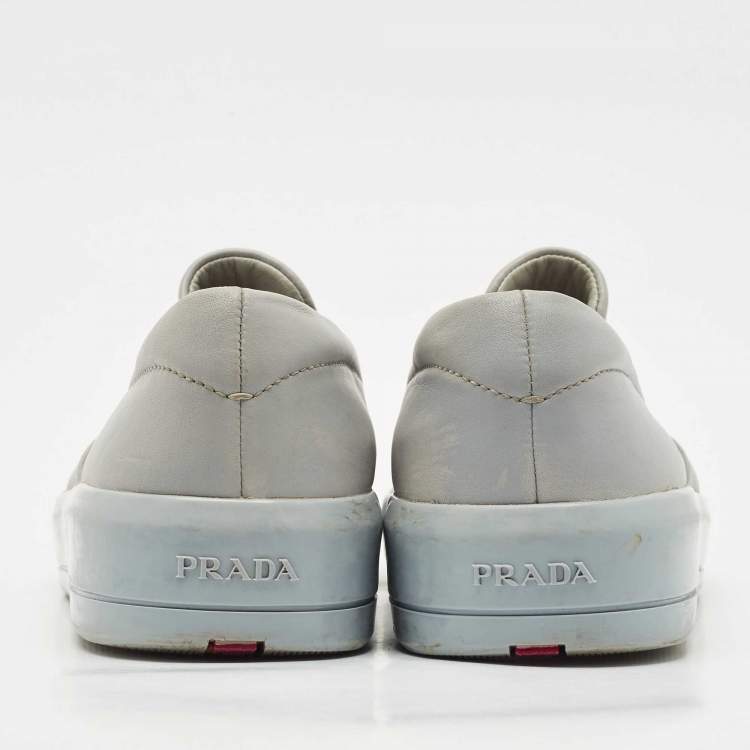 Pre Owned Prada Sport Grey Leather Slip On Sneakers Size 36.5