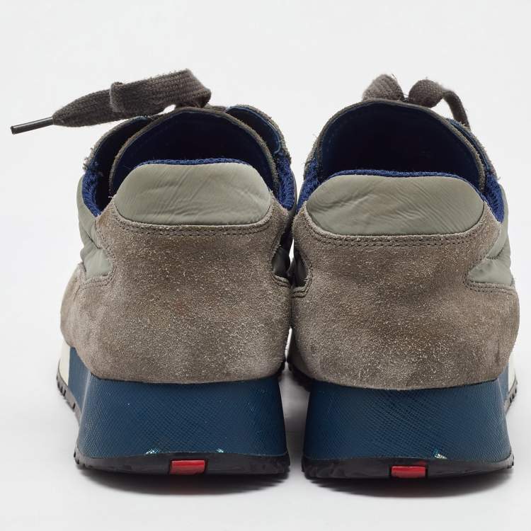 Pre Owned Prada Sport Grey/Light Green Suede and Nylon Low Top Sneakers Size 40