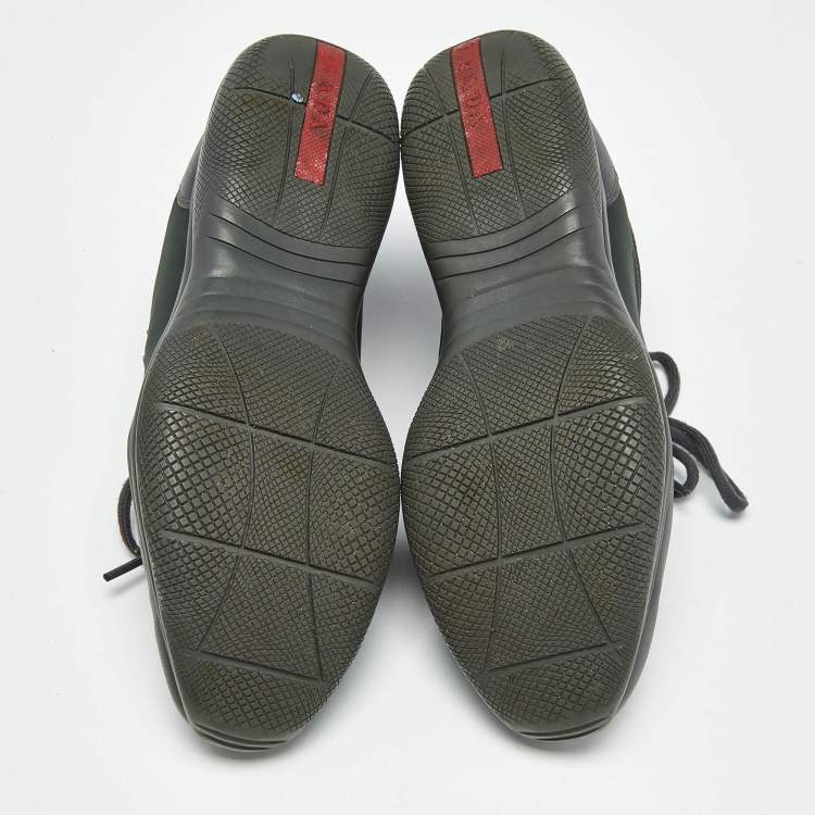 Pre Owned Prada Sport Green Leather and Nylon Lace Up Sneakers Size 38.5