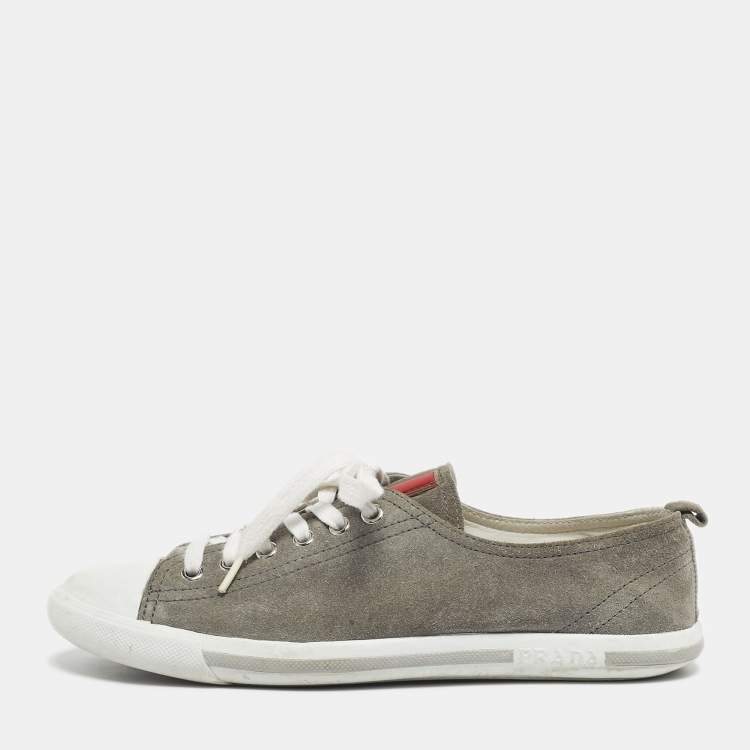Pre Owned Prada Sport Grey Suede Lace Up Sneakers Size 38
