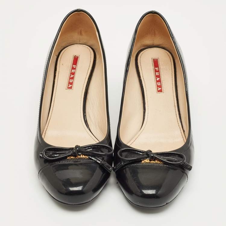 Pre Owned Prada Sport Dark Green Patent Leather Block Heel Pumps Size 36.5