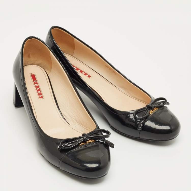 Pre Owned Prada Sport Dark Green Patent Leather Block Heel Pumps Size 36.5