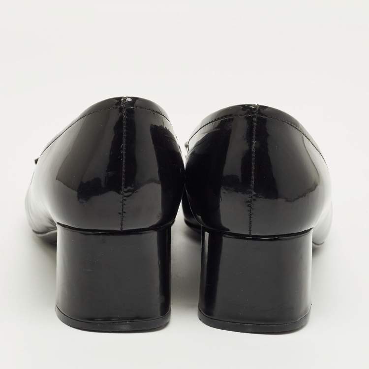 Pre Owned Prada Sport Dark Green Patent Leather Block Heel Pumps Size 36.5