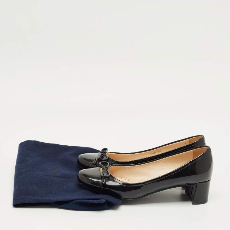 Pre Owned Prada Sport Dark Green Patent Leather Block Heel Pumps Size 36.5