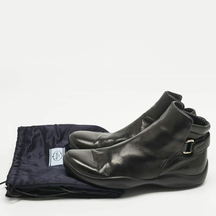 Pre Owned Prada Sport Black Leather High Top Sneakers Size 37