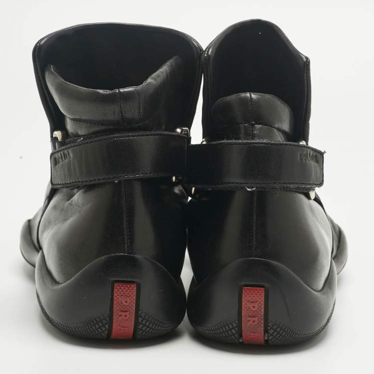 Pre Owned Prada Sport Black Leather High Top Sneakers Size 37