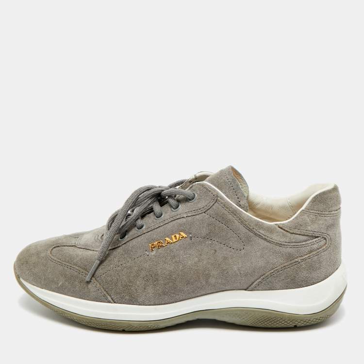 Pre Owned Prada Sport Size 36.5 Grey Suede Low Top Sneakers