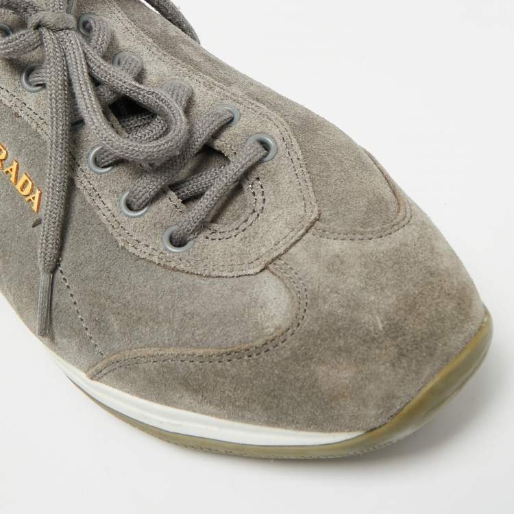 Pre Owned Prada Sport Size 36.5 Grey Suede Low Top Sneakers