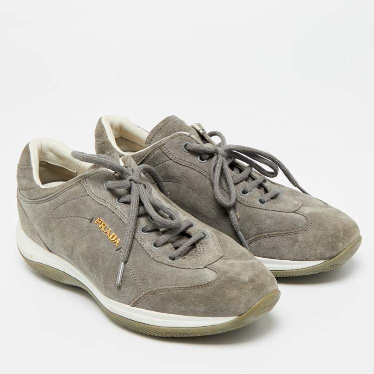 Pre Owned Prada Sport Size 36.5 Grey Suede Low Top Sneakers