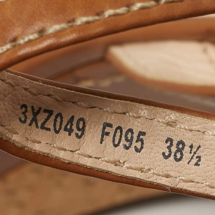 مملوكة مسبقًا Prada Sport Size 38.5 Tan Leather Wedge Sandals