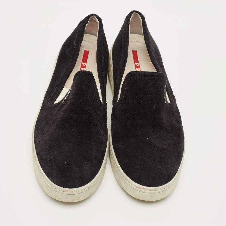 Pre Owned Prada Sport Size 38 Black Suede Slip On Sneakers 