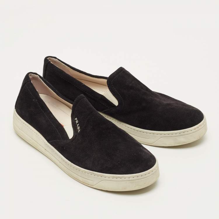 Pre Owned Prada Sport Size 38 Black Suede Slip On Sneakers 