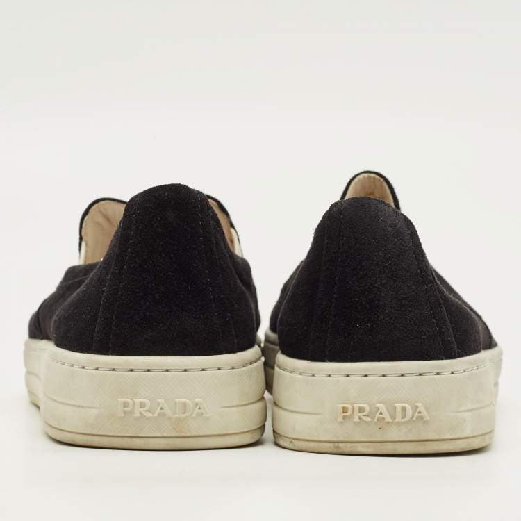Pre Owned Prada Sport Size 38 Black Suede Slip On Sneakers 