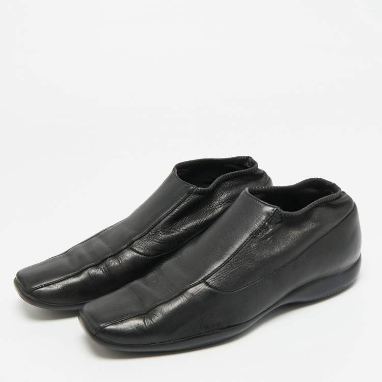 Pre Owned Prada Sport Size 38 Black Leather Slip On Sneakers