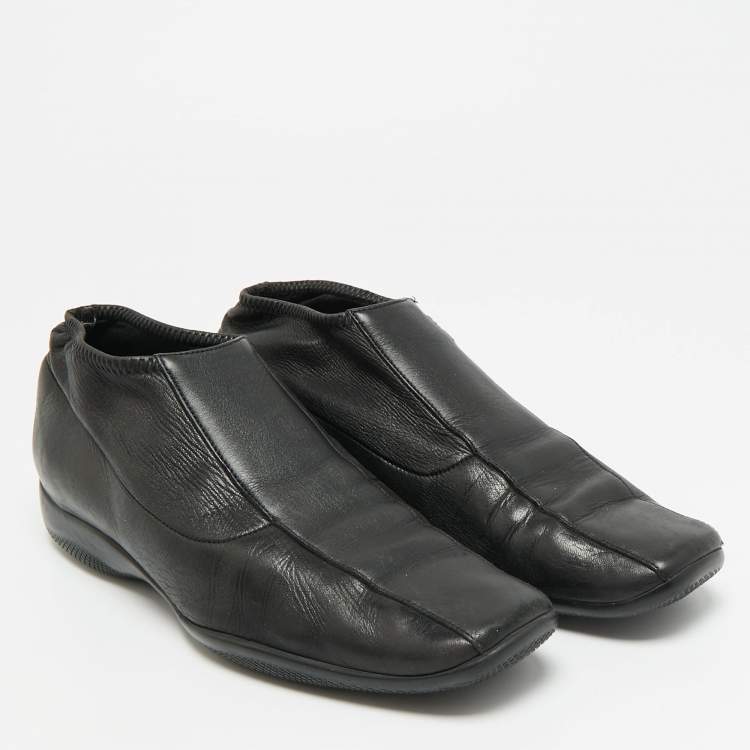 Pre Owned Prada Sport Size 38 Black Leather Slip On Sneakers