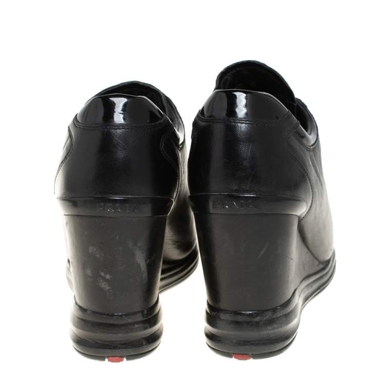 Pre Owned Prada Sport Black Leather Wedge Sneakers Size 39