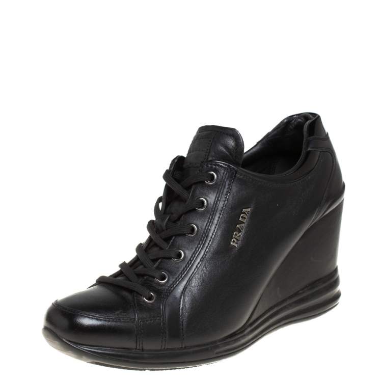 Prada Sport Black Leather Wedge Sneakers Size 39 Prada Sport | TLC