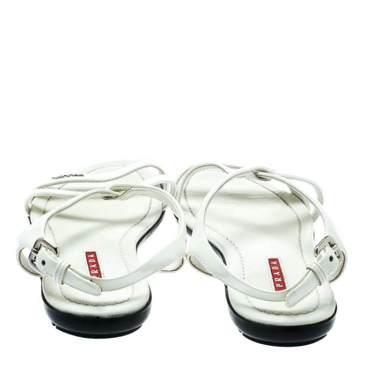 Pre Owned Prada Sport White Patent Leather Flat Sandals Size 35.5