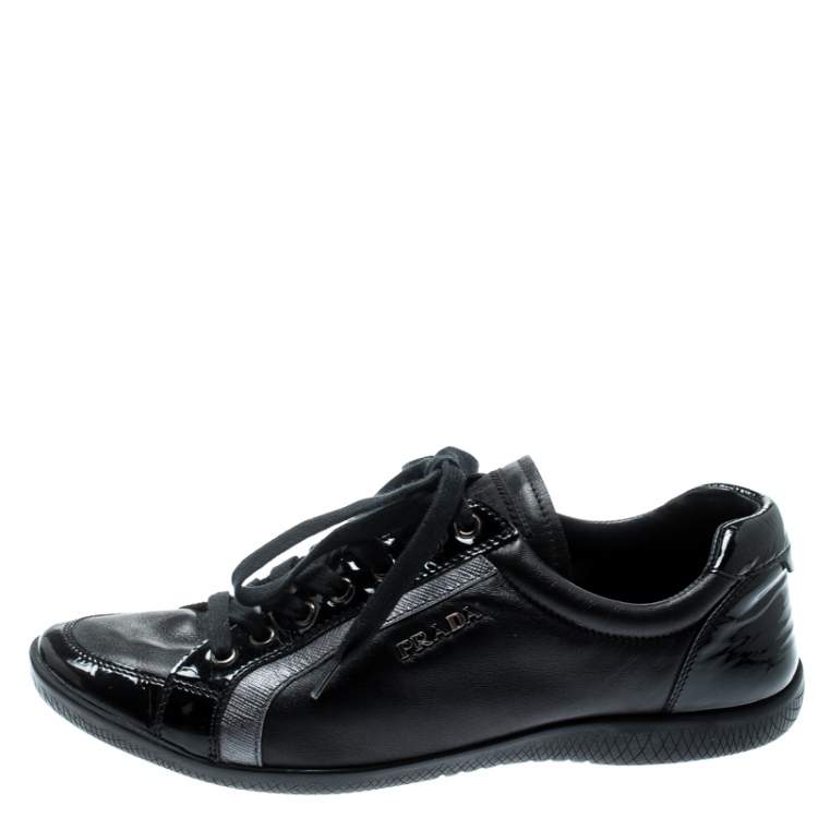 Pre Owned Prada Sport Black Leather Lace Up Sneakers Size 37