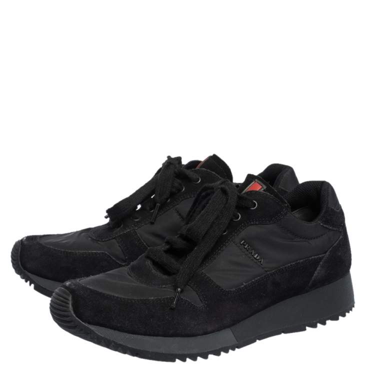 Pre Owned Prada Sport Black Suede And Nylon Lace Up Sneakers Size 37.5