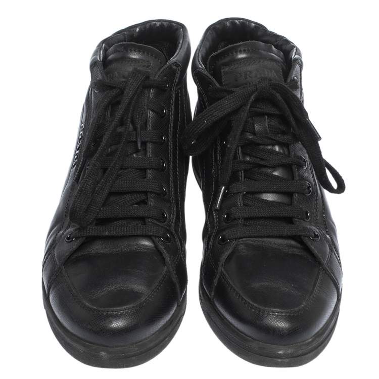 Pre Owned Prada Sport Black Leather Lace up Sneakers Size 35.5