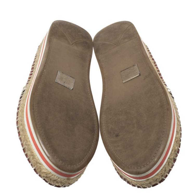 مملوكة مسبقًا Prada Sport Tricolor Woven Leather Platform Espadrille Flats Size 38.5