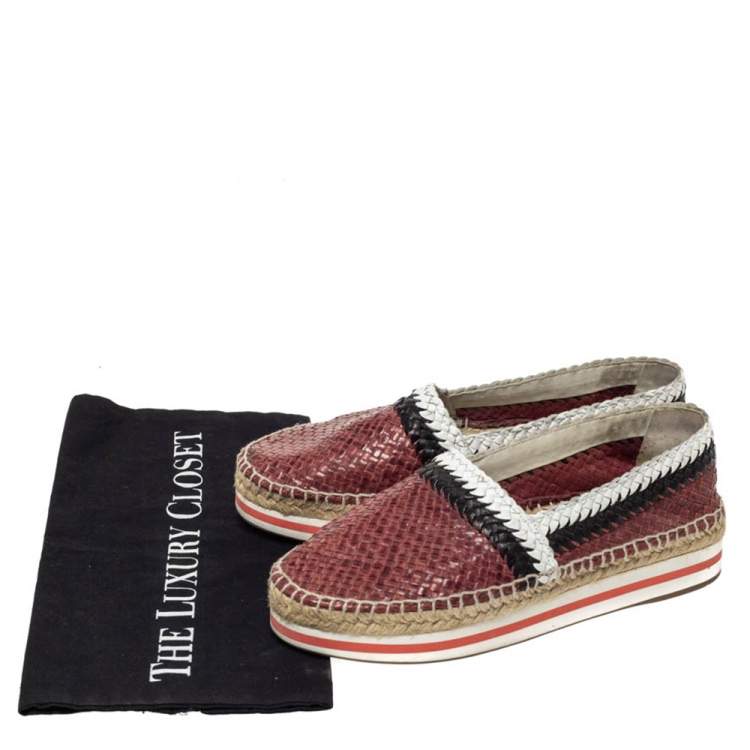 مملوكة مسبقًا Prada Sport Tricolor Woven Leather Platform Espadrille Flats Size 38.5