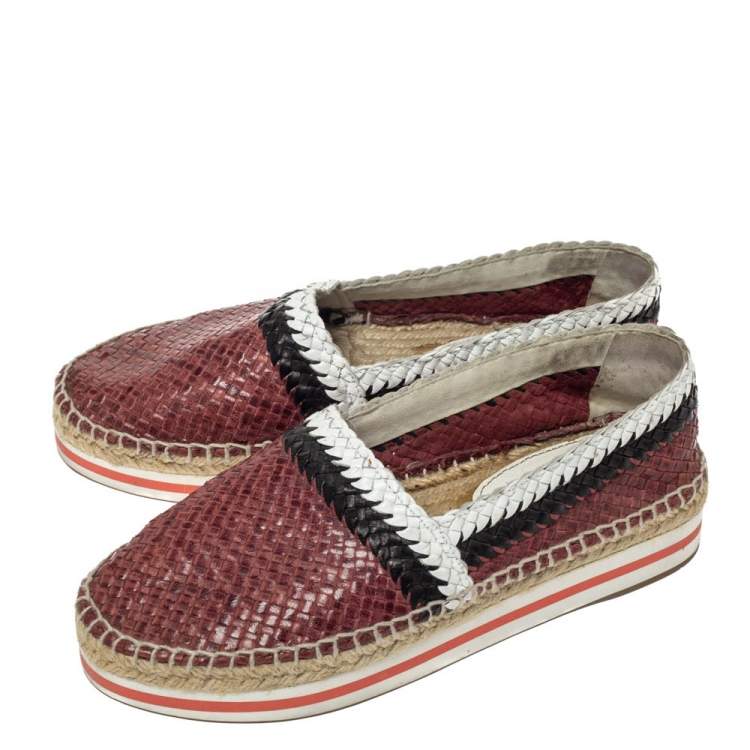 مملوكة مسبقًا Prada Sport Tricolor Woven Leather Platform Espadrille Flats Size 38.5