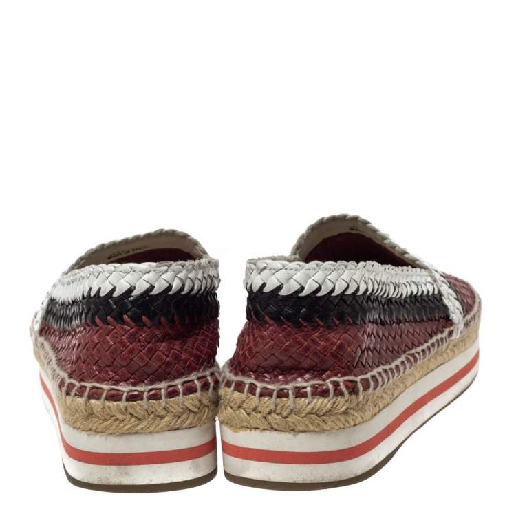 مملوكة مسبقًا Prada Sport Tricolor Woven Leather Platform Espadrille Flats Size 38.5