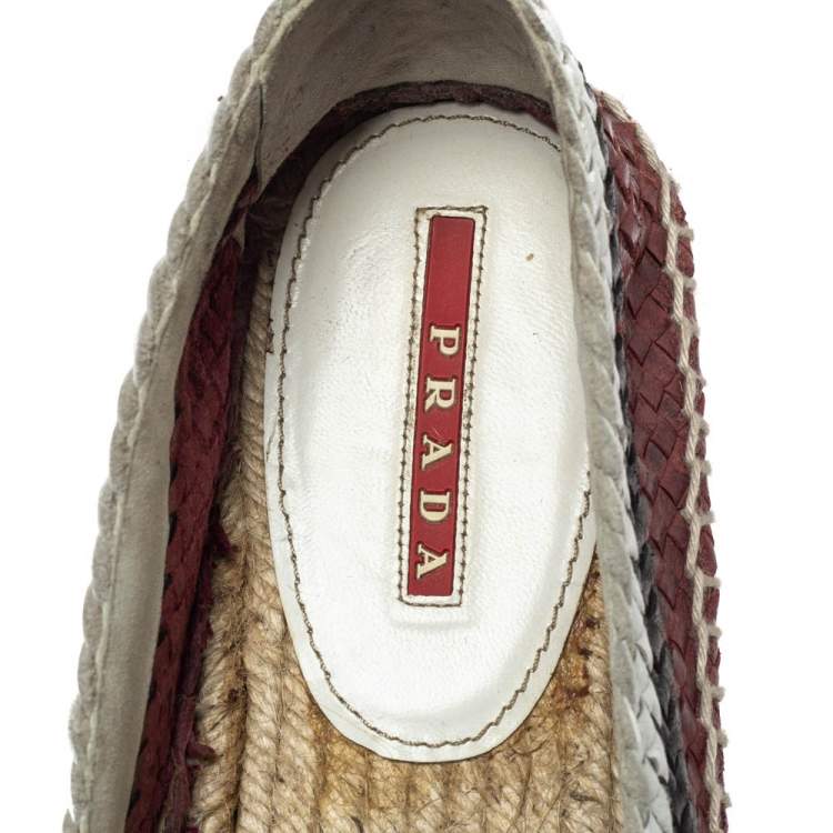 مملوكة مسبقًا Prada Sport Tricolor Woven Leather Platform Espadrille Flats Size 38.5