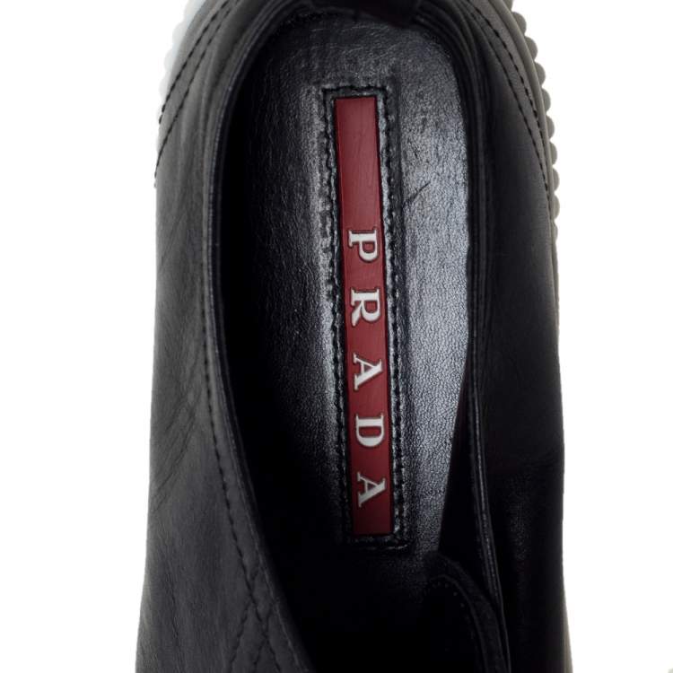 Pre Owned Prada Sport Black Leather Cap Toe Sneakers Size 35.5
