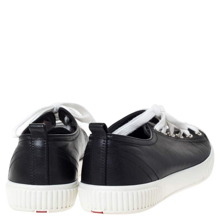 Pre Owned Prada Sport Black Leather Cap Toe Sneakers Size 35.5